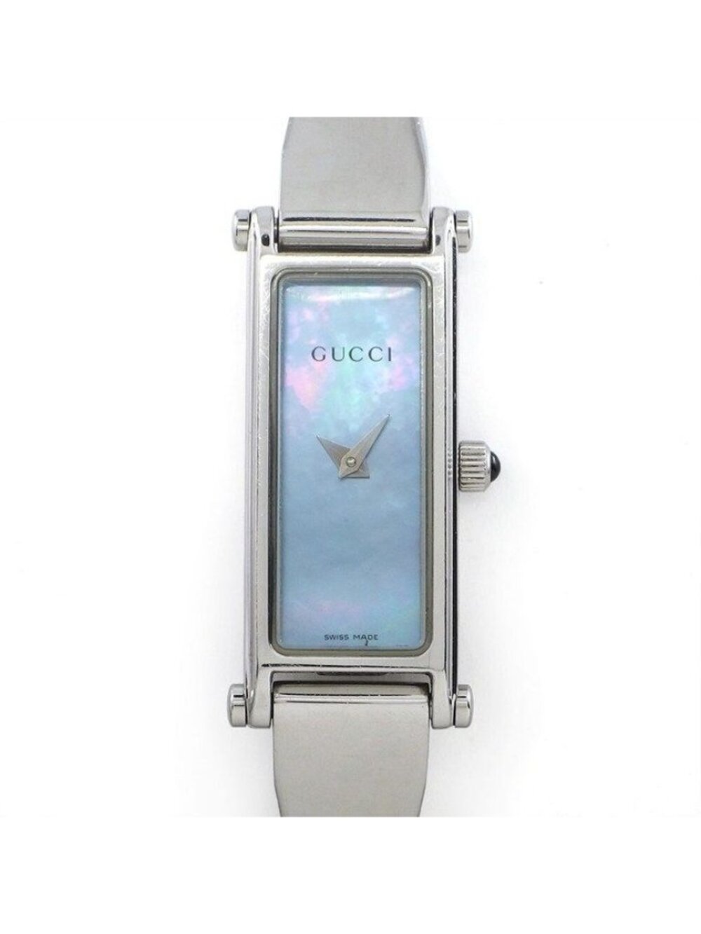 Gucci Watch Bracelet Bangle Horsebit Rectangular Blue Mother of Pearl Dial SS